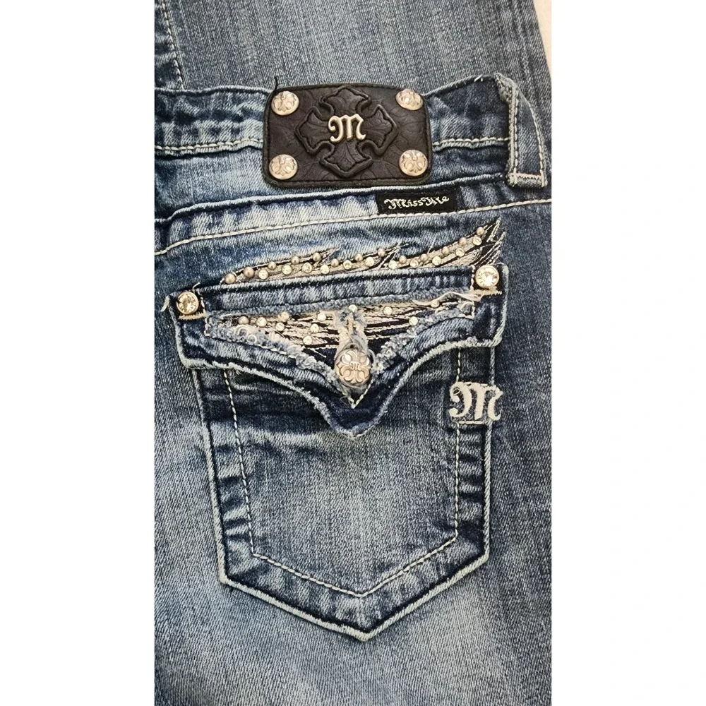 Miss Me Easy‎ Boot JE5330E2R Blue Embellished Flap Pocket Y2K Jeans Womens 29